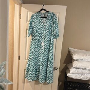 Elegant Teal Patterned Dress